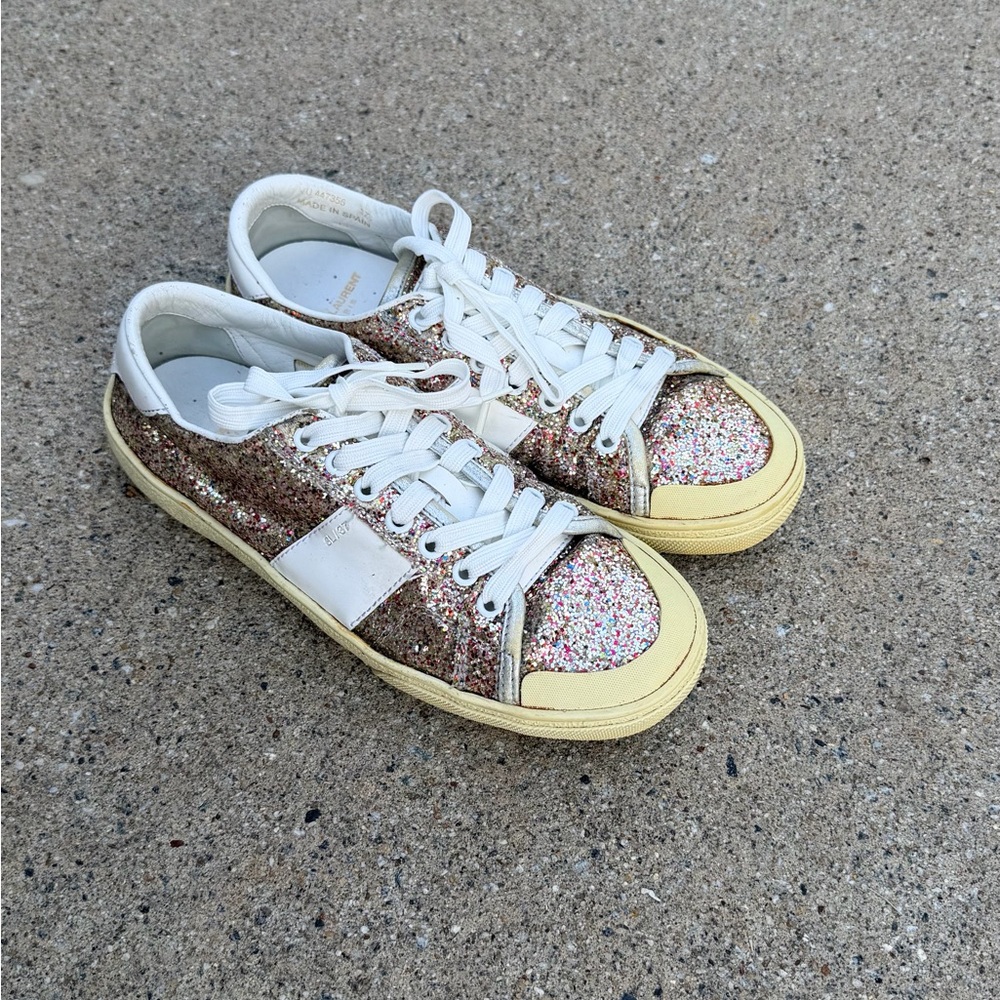 Saint Laurent Classic Court Glitter Leather Low-Top Sneaker - Picture 8 of 8